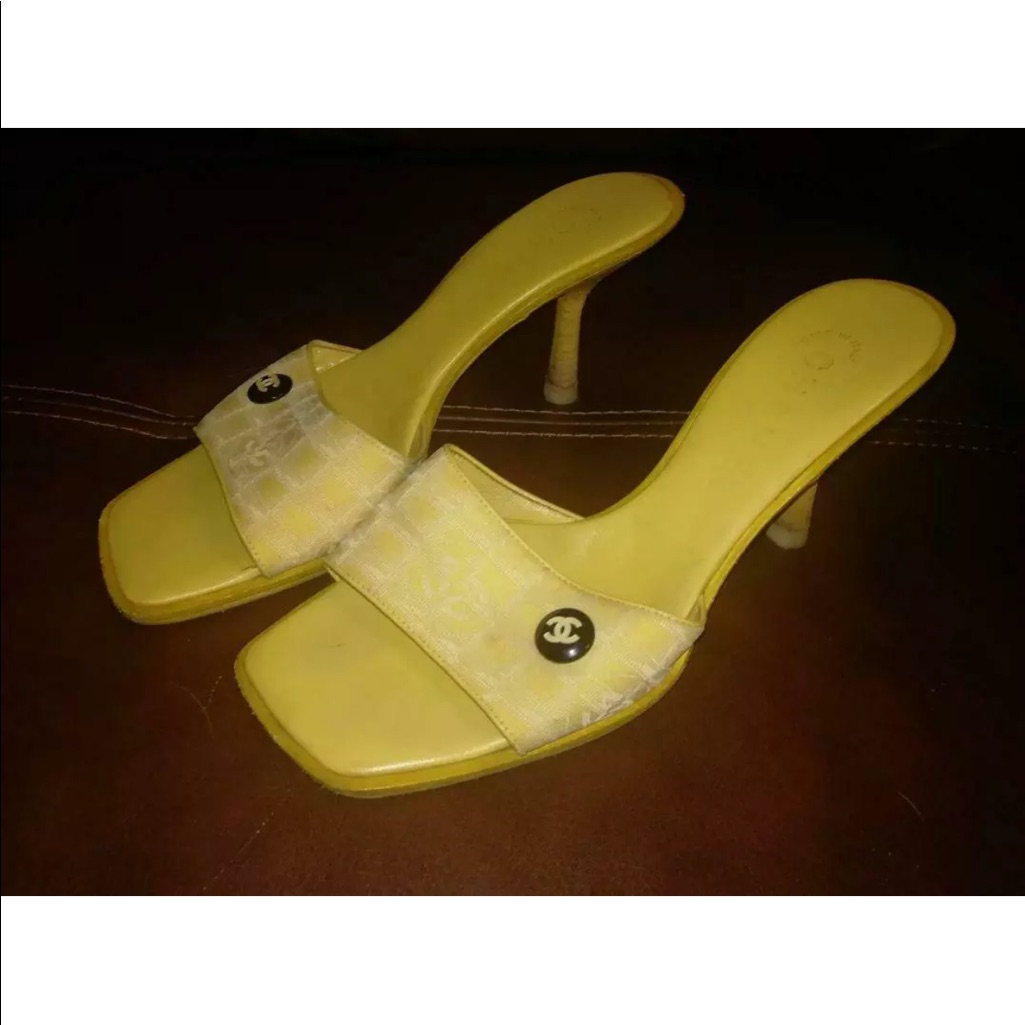 Auth Chanel Mules Yellow